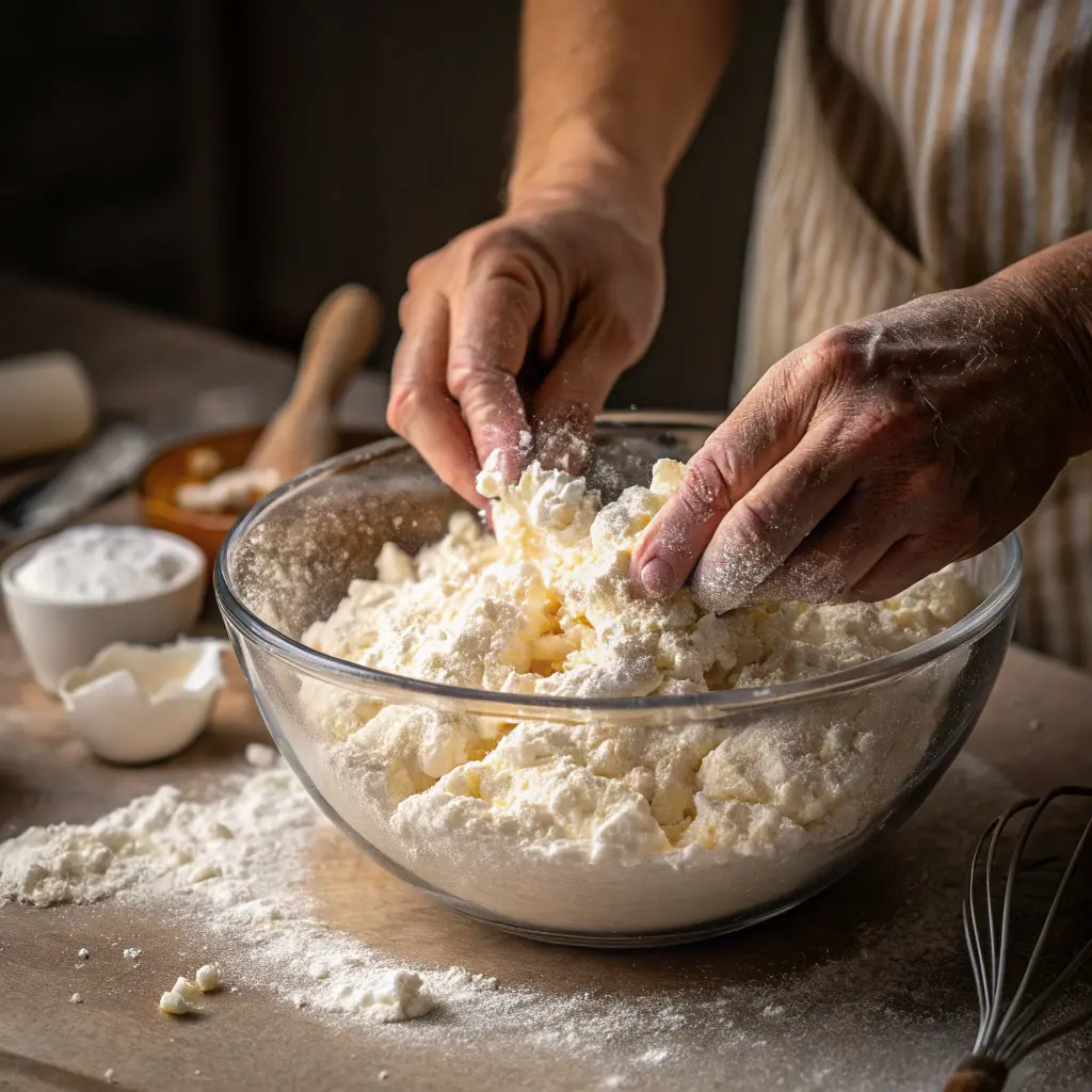 close up realistic photo of hands gently mixing c