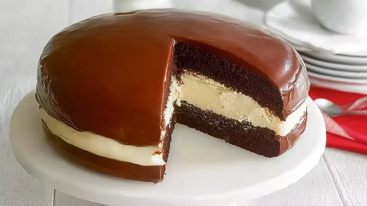 Chocolate Cream Dome Cake 2 A decadent Chocolate Cream Dome Cake with glossy chocolate glaze topped with fresh berries and mint