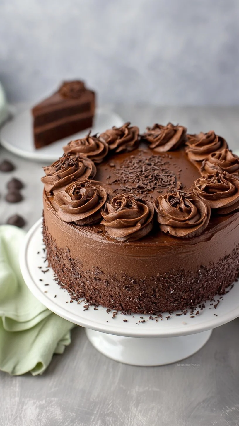 A decadent classic chocolate celebration cake topped with fresh berries. A decadent three-tiered chocolate cake with glossy ganache, fresh berries, and gold flakes on a wooden table.