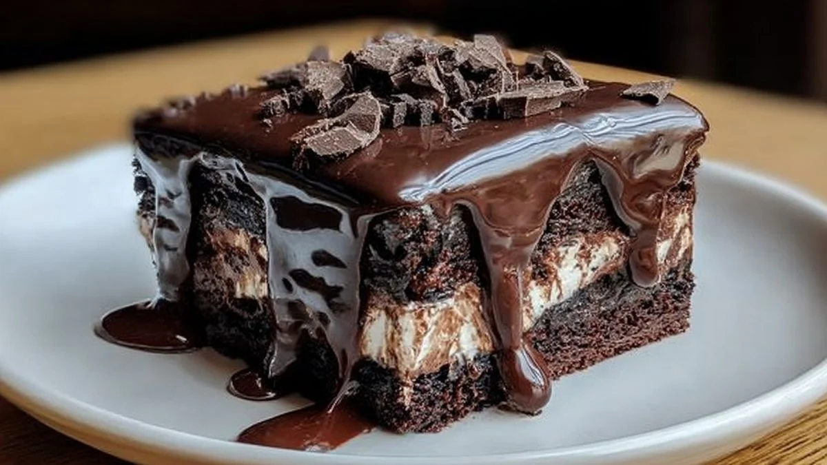 Midnight Fudge Layer Cake 2 Decadent Midnight Fudge Layer Cake with glossy chocolate ganache and fresh raspberries