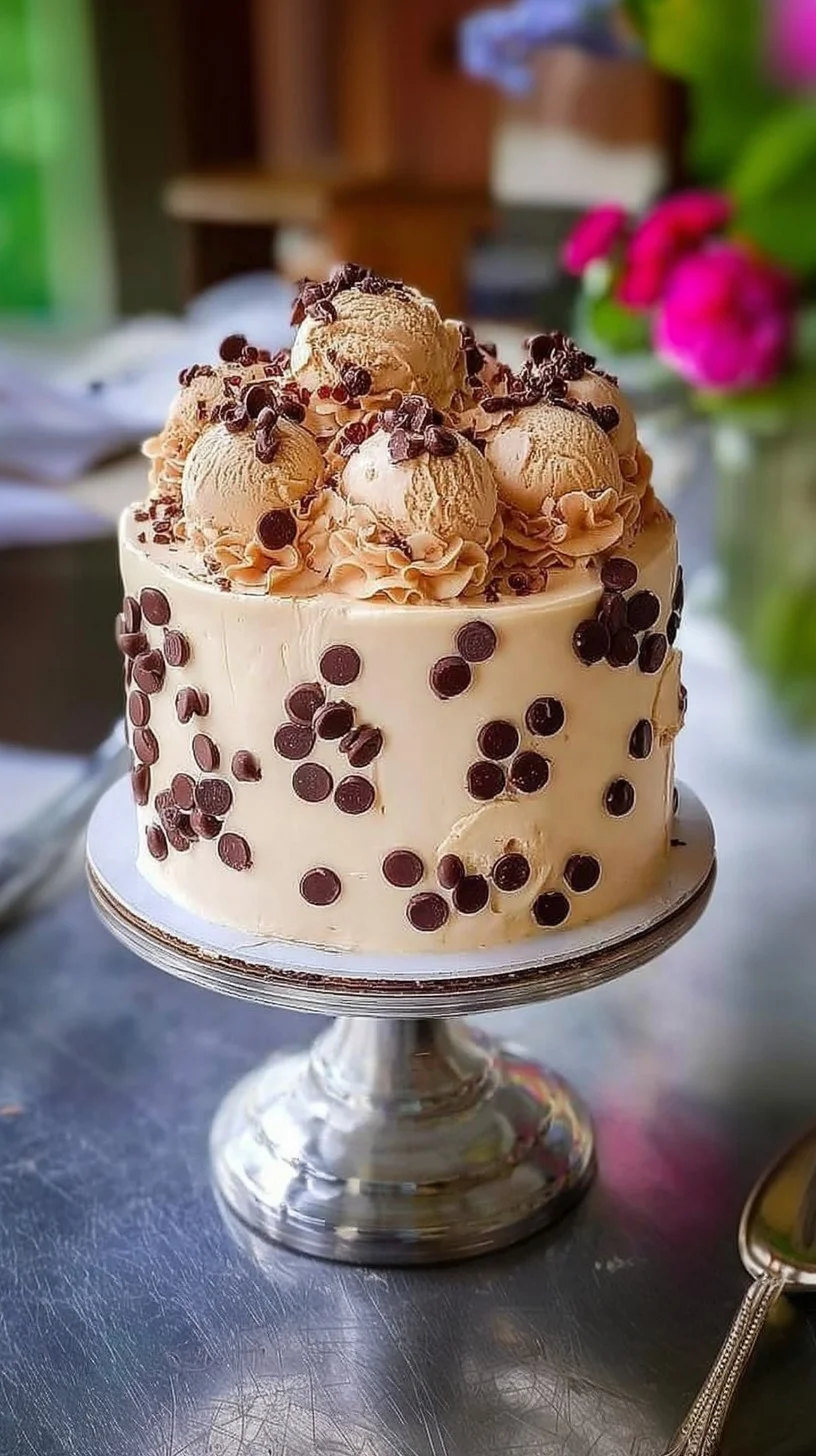 Slice of caramel coffee ice cream cake with espresso-soaked layers and drizzled caramel sauce garnished with coffee beans