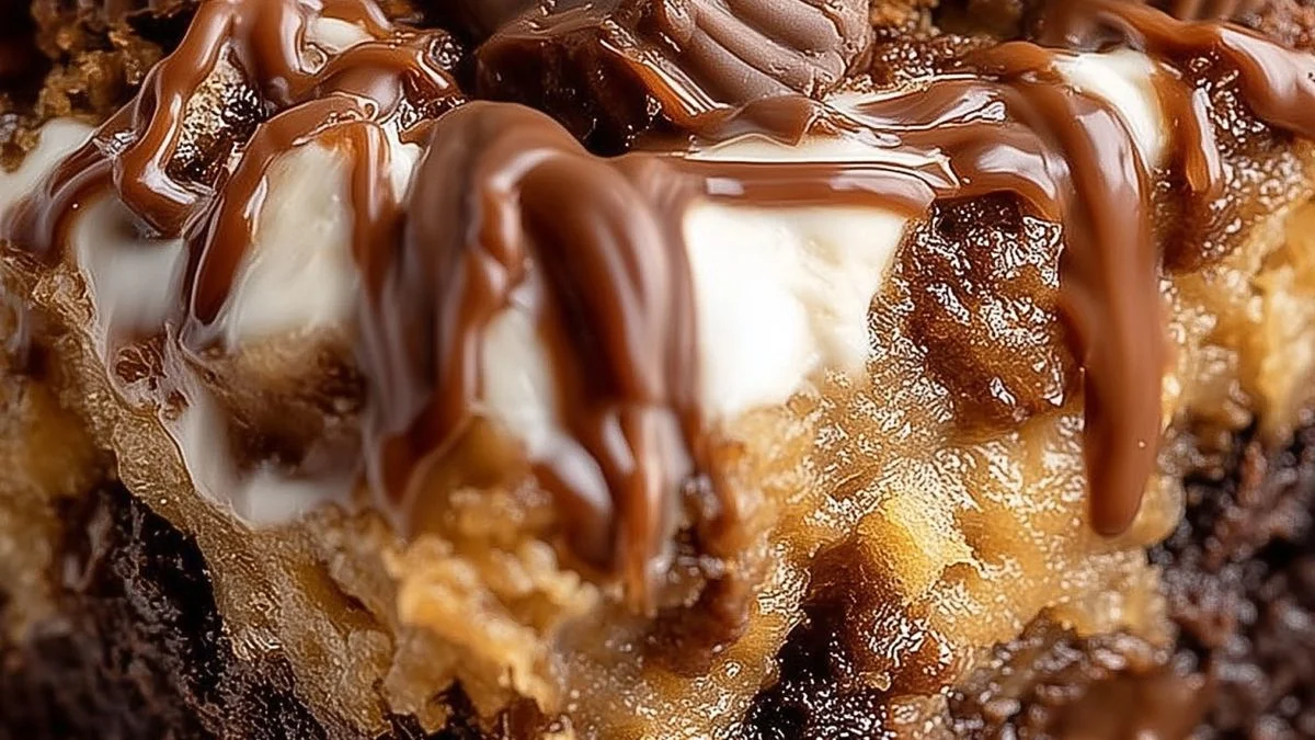A plate of Chocolate Peanut Bombs drizzled with melted chocolate and sprinkled with chopped peanuts.