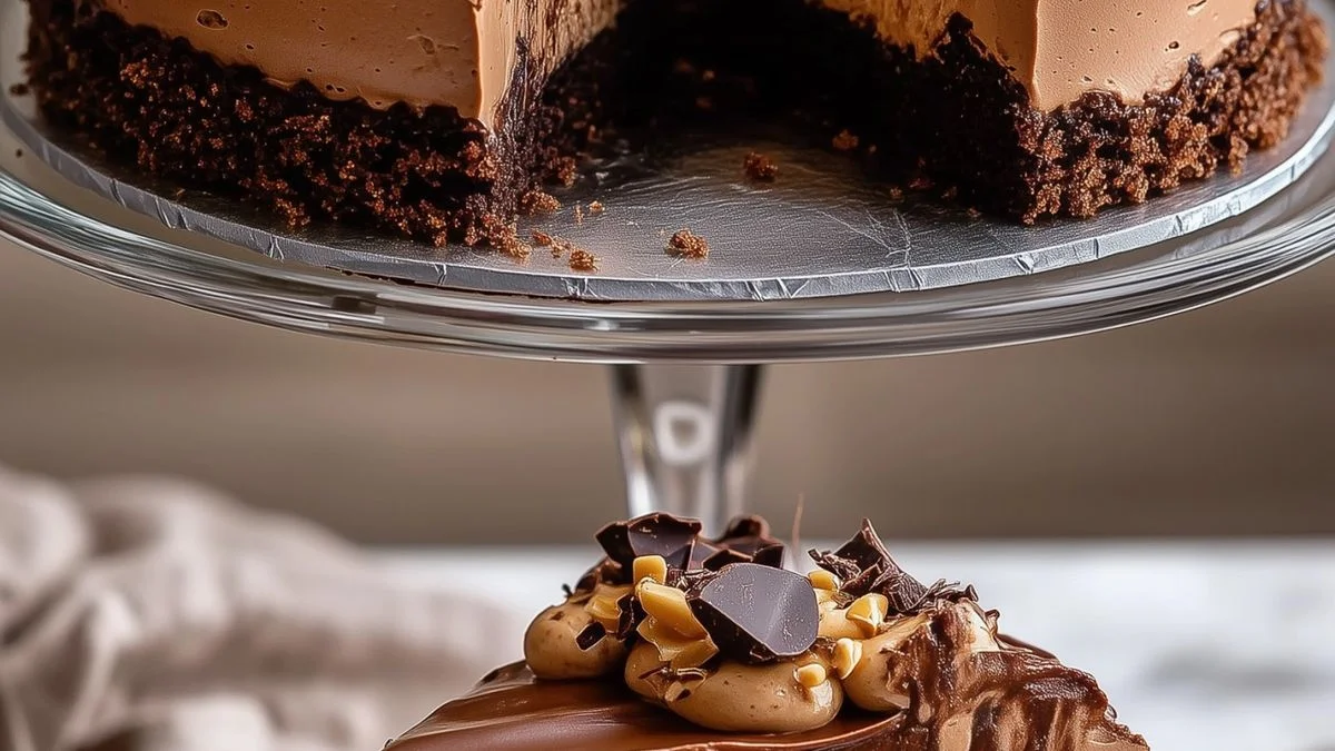 Chocolate Mousse Cake with Ganache Topping 3 A decadent Chocolate Mousse Cake with Ganache Topping garnished with fresh raspberries