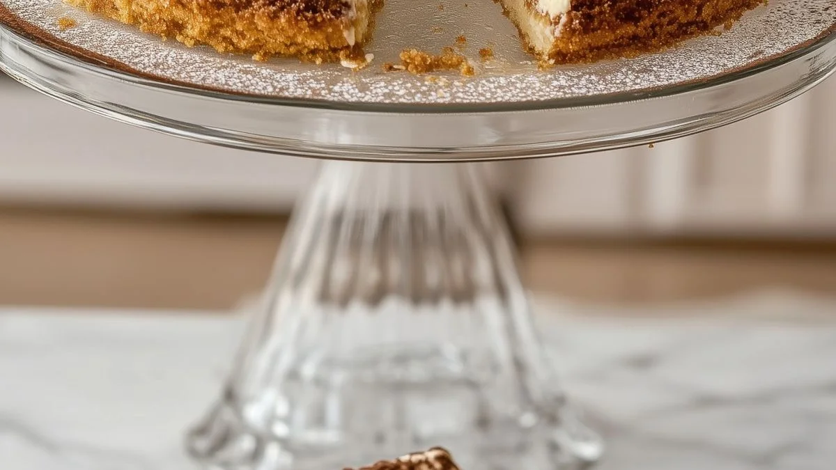 Classic Italian Tiramisu Cake 3 Close-up of a slice of Classic Italian Tiramisu Cake showing layers of mascarpone cream, espresso-soaked sponge, and a light dusting of cocoa powder